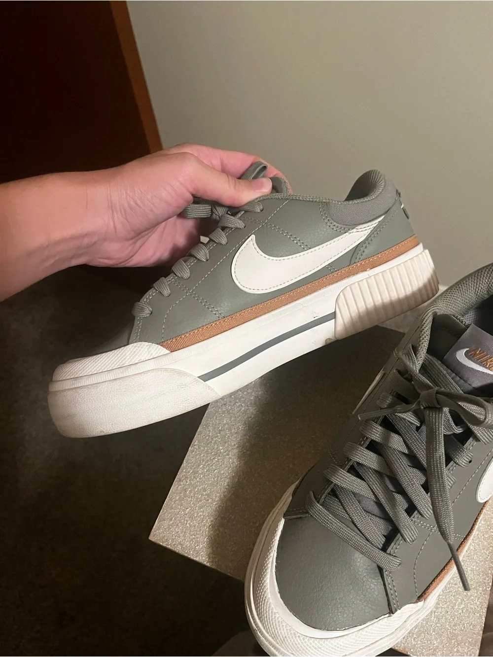 Nike Women's Green and White Low-Top Sneakers with Tan Accent